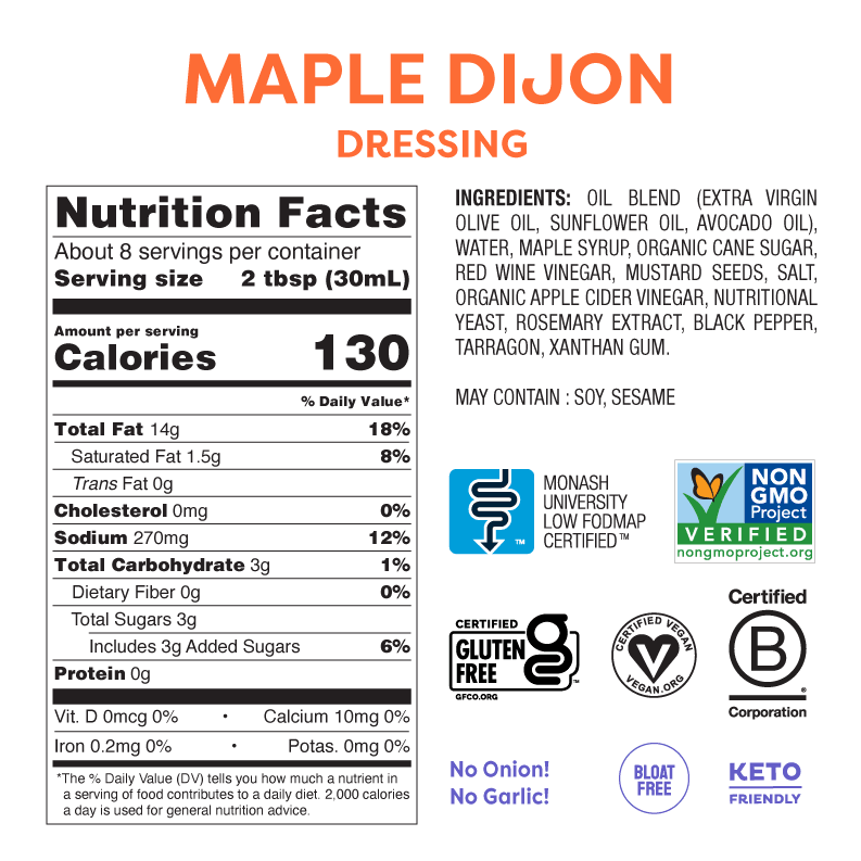 Maple Dijon Salatsauce (236ml) - FODCORNER - (low FODMAP bei Reizdarm)