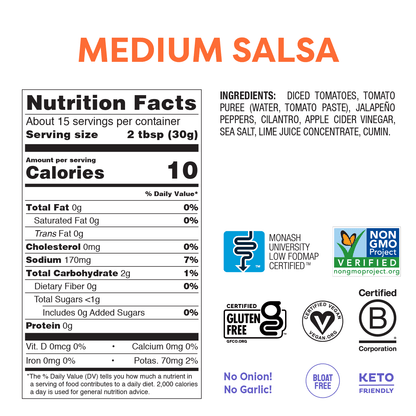 Medium Salsa (453g) - FODCORNER - (low FODMAP bei Reizdarm)